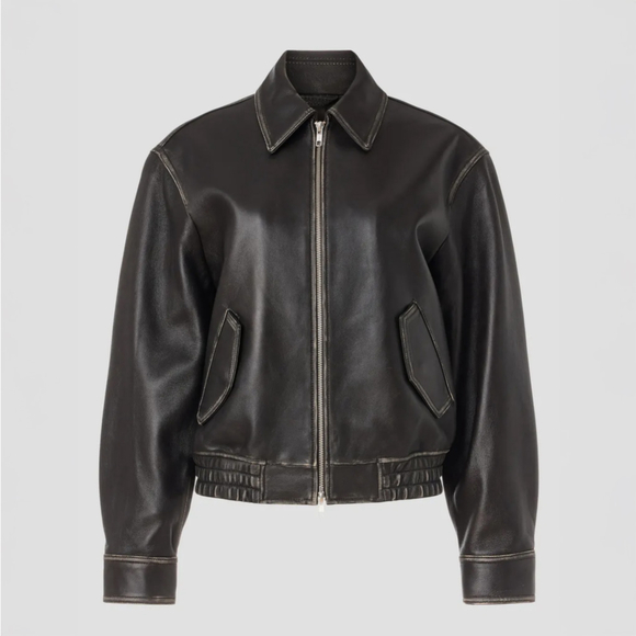DUNST Blouson Lamb Leather Bomber Jacket Black Brushed Women's $600 - Size L - Picture 2 of 13